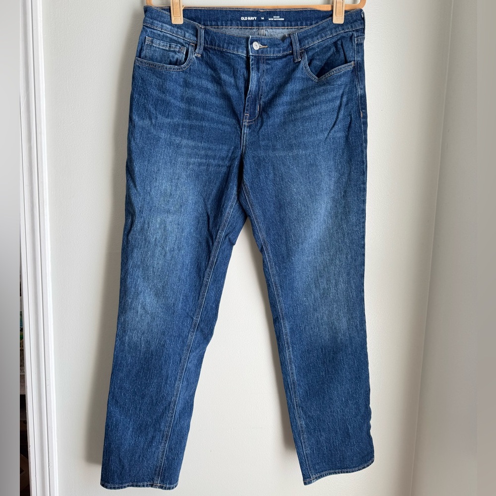 Old Navy Blue Denim Pants mid rise wow boyfriend size 14